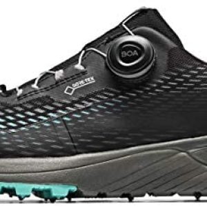 Icebug Womens NewRun BUGrip GTX Highway Operating Shoe with Carbide Studded Traction Sole, Black/JadeMist, 6.5
