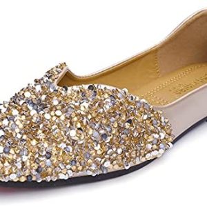 GZXTFDC Women’s Flat Shoes Square Rhinestone Fashion Sequin Slip on Soft Bottom Leather Dress Shoes Walking Driving Ballet Wedding Shoes for Bride Low Heel