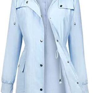 Bloggerlove Women’s Raincoats Windbreaker Rain Jacket Waterproof Lightweight Outdoor Hooded Trench Coats S-XXL