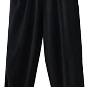 Minibee Women’s Cotton Linen Tapered Cropped Pants Elastic Waist Trousers