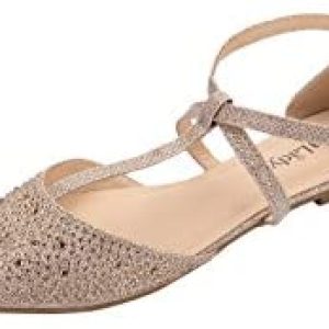 Mila Girl Laurel Womens Pointed Toe Ankle Strap T-Strap D’Orsay Costume Flats Sneakers