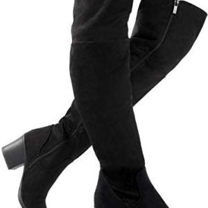 katliu Women’s Thigh High Boots Sexy Stacked Block Heel Boots Over the Knee
