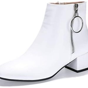 IDIFU Girls Ring Zipper Ankle Boots 1.8 Inch Low Block Heels Spherical Toe Costume Booties