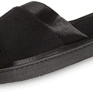 isotoner Women’s Soft Microterry Wider Width Slide Slippers, with Satin Trim and Comfort Footbed