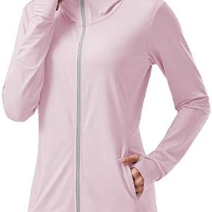 Women’s UPF 50+ Sun Protection Jacket Hooded Full Zip Cooling Shirt with Pockets Hiking Outdoor Performance