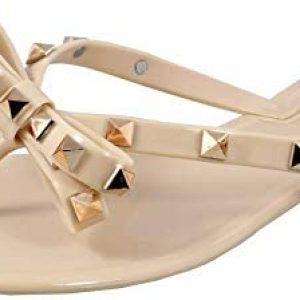 Womens Studded Flip Flops with Bow Open Toe Jelly Sandals