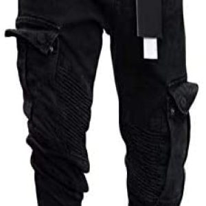 Andongnywell Males’s Distressed Biker Skinny Denims Man’s Ripped Stretch Slim Match Denim Pants Trousers