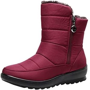 Snow Boots For Women Zipper Mid Calf Fur Lined Anti-slip Warm Winter Boots Waterproof Outdoor Walking Hiking Boots