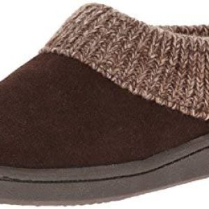 Clarks Womens Slipper Suede Leather Knitted Collar Clog Slippers – Plush Faux Fur Lining