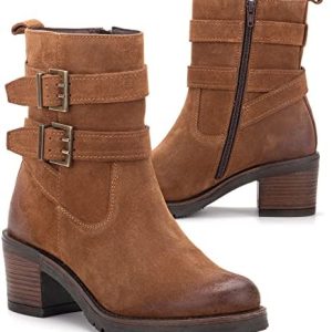 Classic Foundry Co. Charmaine Girls’s Trend Stylish Elegant Biker Rugged Black Leather-based Aspect Zip Buckled Ankle-Boots, Spherical-Toe, Chunky Heels Platform, Rubber Lug Sole