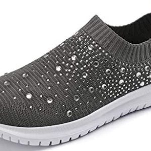 GOSPT Ladies’s Mesh Strolling Footwear Rhinestone Glitter Slip On Ballroom Jazz Latin Dance Sock Sneakers