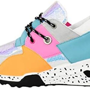 LUCKY STEP Girls’s Leopard Colorblock lace up Sneakers Cosy Chunky Climbing Climbing Operating Sneakers.