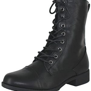 Eternally Hyperlink Womens Spherical Toe Army Lace up Knit Ankle Cuff Low Heel Fight Boots
