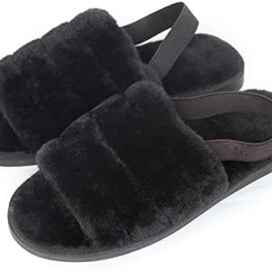 Ladies’s Fluff Slide Slipper with Elastic band Anti-slip Open Toe Slippers Reminiscence foam Fake Rabbit Fur Home Sneakers Heat Cozy Slip Indoor Outside