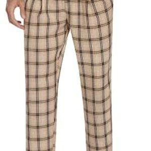 COOFANDY Men’s Plaid Dress Pants Straight Fit Expandable Waist Pleated Front Suit Pants Checkered Casual Business Trousers
