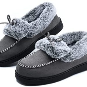 Womens-Fuzzy-Heat-Moccasin-Slippers Reminiscence Foam, Delicate Fluffy Ladies’s Winter Home Slippers Closed Again Fur Lined, Cozy Women Suede Indoor Bed room Slippers Houseshoes Non-Slip