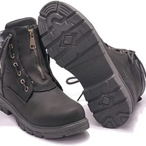 DADAWEN Waterproof Ankle Bootie for Women Round Toe Lace Up Low Heel Work Combat Boots
