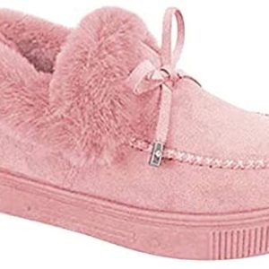 Women’s Ankle Boots Fashion Casual Winter Flat Boots for Women Fur Snow Boots Warm Slip On Booties Loafer Platform Shoes Bow