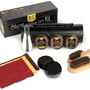 12PC Shoe Polish & Care Package, Leather-based Shoe Shine Package with Brown Wax, Compact Shoe Cleansing Package with Horse Hair Brushes