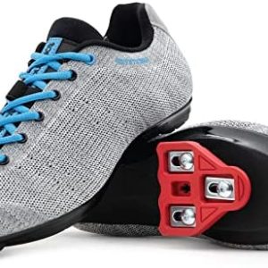 Tommaso Pista Aria Knit Ladies’s Indoor Biking Class Prepared Shoe and Bundle with Appropriate Cleat, Look Delta, SPD – Black, Pink, Gray, Blue