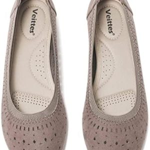 Veittes Women’s Ballet Flat Shoes – Casual Round Fashion Suede Soft Anti-Slip Breathable Ballet Flats.