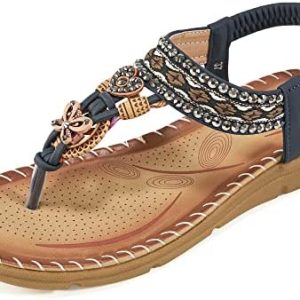 Sandals for Women Flats Shoes with Elastic Ankle Strap Comfortable Bohemian Flat Shoes for Women Sandals Breathable Dressy Summer Shoes outdoor