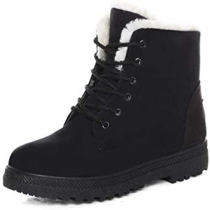 Winter Snow Boots for Women Comfortable Outdoor Anti-Slip Ankle Boots Suede Warm Fur Lined Booties Lace Up Flat Platform Shoes