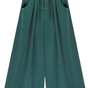 Mopatiper Women’s Elastic Waist Wide Leg – Solid Soft – Casual Palazzo Capri Culottes Pants