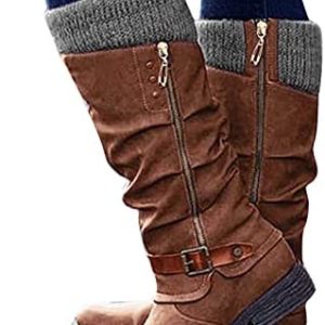 AODONG Cowboy Boots for Girls Sq. Toe Girls Knee Excessive Platform Boots Retro Ankle Boots Winter Quick Boots