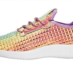 ROXY-ROSE Women Lightweight Metallic Hologram Laced Pyramid Leatherette Studded Jogger Casual Sneaker