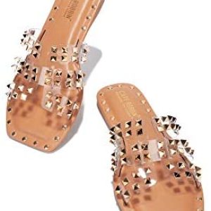 Cape Robbin Amisha Sandals Slides for Girls, Studded Womens Mules Slip On Footwear
