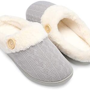 Chantomoo Womens Slipper Warm Comfy Memory Foam House Slippers Knitted Shoes Faux Fur Lined Anti-Skid Rubber Sole Bedroom Cozy Indoor Outdoor Slippers