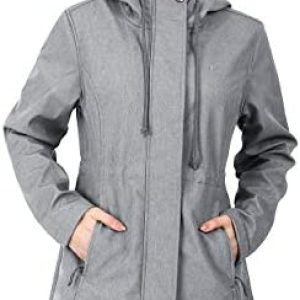 Outdoor Ventures Women’s Softshell Jacket Hooded Lightweight Windproof Fleece Lined Waterproof Long Coats