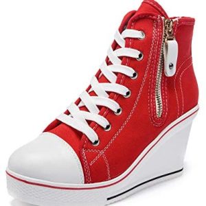 Women’s Canvas Casual Shoes Dating Platform Slip-On High Top Sneakers Rubber Sole Wedge High Top Fashion Sneakers