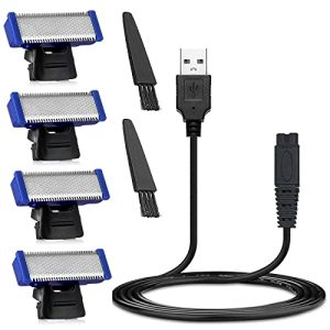 Shaver Charging Cable and Solo Replacement Heads Compatible with Microtouch Solo Mens Shaver Electric Micro Trimmer(4 Shaver Blades & 1 USB Charger Cable & 2 Clean Brush)