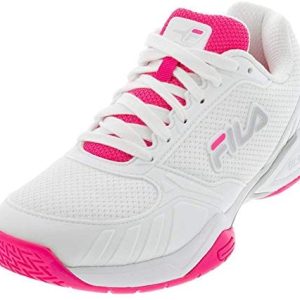 FILA Womens Double Bounce White/Pink Glo/Metallic Silver Pickleball Shoes (5PM00001-156)