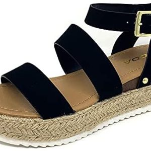 Soda Top Shoe Bryce Open Toe Buckle Ankle Strap Espadrilles Flatform Wedge Casual Sanda