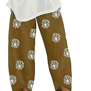 GADSUVI Summer season Pants for Girls Informal Pockets Cotton Linen Huge Leg Drawstring Elastic Waist Capris Crop Pants