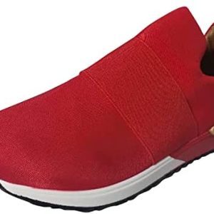 Spring Summer Red Fashion Sneakers for Women Slip-On Mesh Breathable Running Sport Shoes Lightweight Outdoor Non-Slip Comfortable Walking Shoes Tennis Training Gym Exercise Shoes