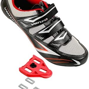Venzo Bicycle Men’s or Women’s Road Cycling Indoor Riding Shoes – 3 Straps- Compatible with Peloton Shimano SPD & Look ARC Delta – Perfect for Road Racing Bikes White with Delta Cleats