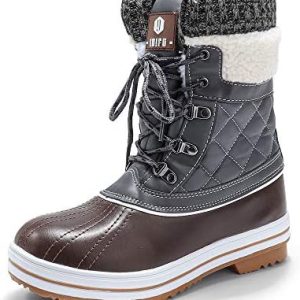 IDIFU Women’s Warm Winter Snow Boots Waterproof Anti-Slip Mid-Calf Faux Fur Outdoor Shoes