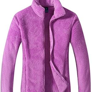 Girls’s Fleece Fuzzy Jacket Full Zip Cardigan Out of doors Recreation Coat With Pockets for Mountaineering Journey