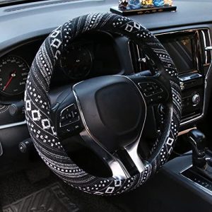 AOTOMIO 15 Inch Steering Wheel Cover Anti-Slip Cover Protection,Made with Ethnic Style Coarse Flax Cloth Boho Steering Wheel Protector Universal Fit