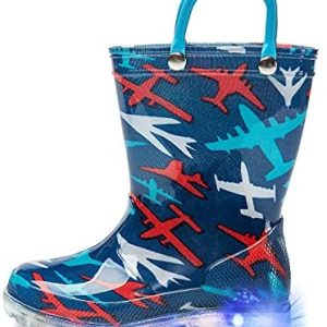 DKSUKO Toddler Light Up Rain Boots Waterprof Rubber Boots with Easy-on Handles