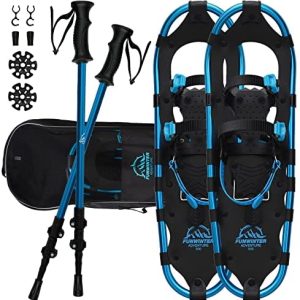 FunWater Gentle Weight Snowshoes 21”/25”/30” with Carrying Tote Bag and Snowshoes Poles,Straightforward to Put on Aluminum Alloy Snowshoes for Girls Males Youth