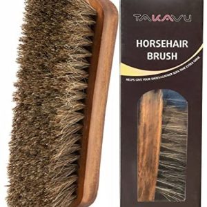 6.7″ Horsehair Shoe Shine Brush – 100% Comfortable Real Horse Hair Bristles – Distinctive Concave Design Wooden Deal with – Comfy Grip, Anti Slip – for Boots, Sneakers & Different Leather-based Care (#1)