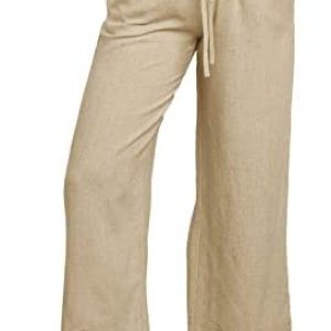 Febriajuce Women’s Summer Wide Leg Pants Elastic High Waisted Drawstring Casual Trousers Loose Fit Crop Palazzo Pants